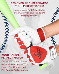 Padded Baseball Batting Gloves for Men & Women (Red)