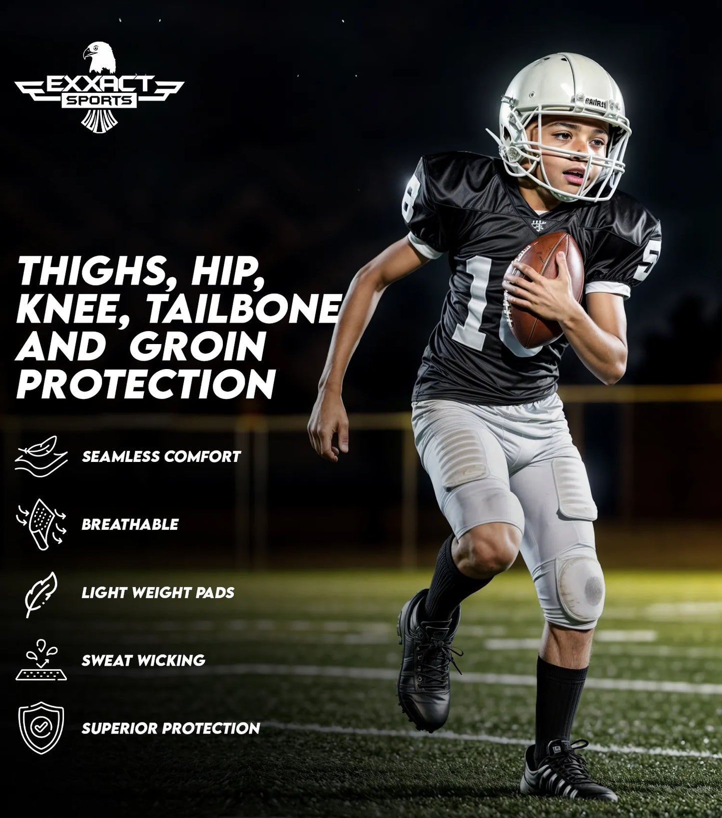 Battle 7- Pad Boys Football Girdle with Cup Pocket Black (Youth)
