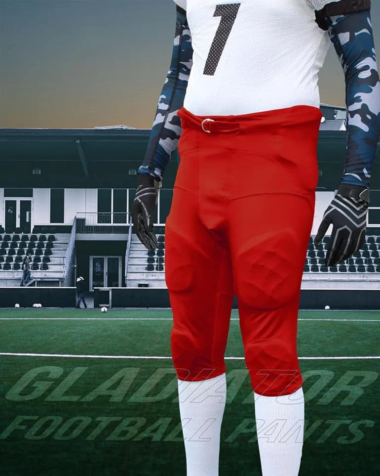 Gladiator Men's Integrated Football Pants with Built-in Pads (Red)