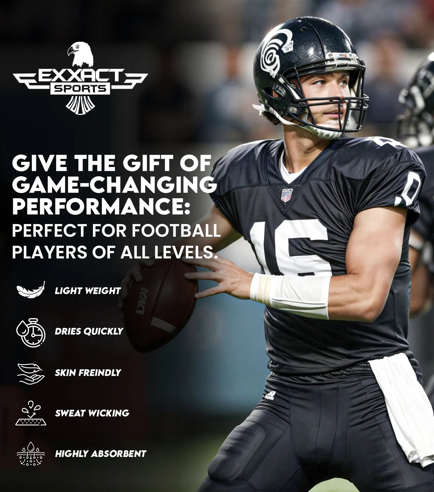 Football Towel with Hook & Loop Fastener, to Clean Hands, Visor and Gloves (Blue)