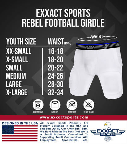 Rebel 5-Pad Boys Football Girdle with Cup Pocket White (Youth)