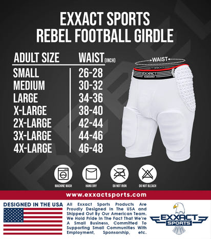 Rebel 5-Pad Men's Football Girdle with Cup Pocket White (Adult)