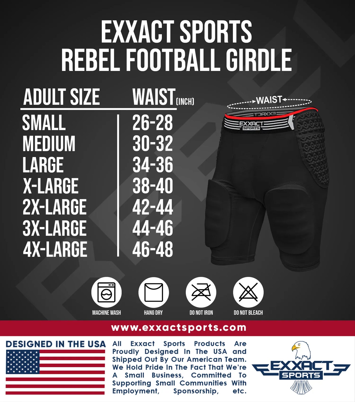 Rebel 5-Pad Men's Football Girdle with Cup Pocket Black (Adult)