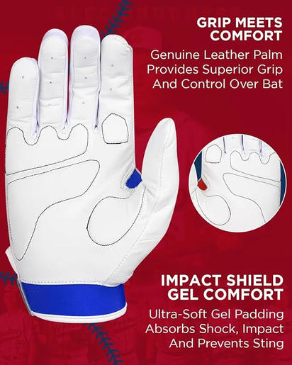 Padded Baseball Batting Gloves for Men & Women (Royal Blue)