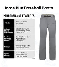 Homerun Youth Full Length Baseball Pants Without Piping (Gray)