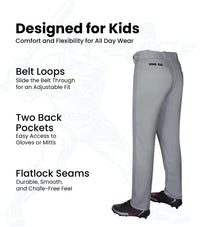 Homerun Youth Full Length Baseball Pants Without Piping (Gray)