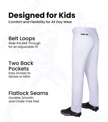 Homerun Youth Full Length Baseball Pants Without Piping (White)