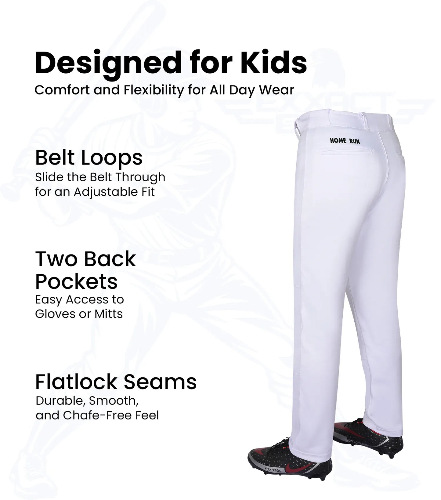 Homerun Youth Full Length Baseball Pants Without Piping (White)