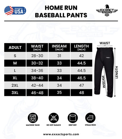 Homerun Men's Full Length Baseball Pants Without Piping (Black)