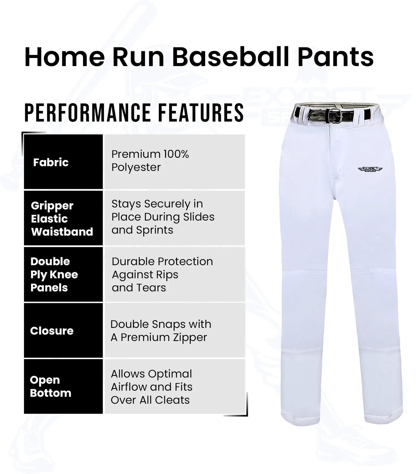 Homerun Men's Full Length Baseball Pants Without Piping (White)