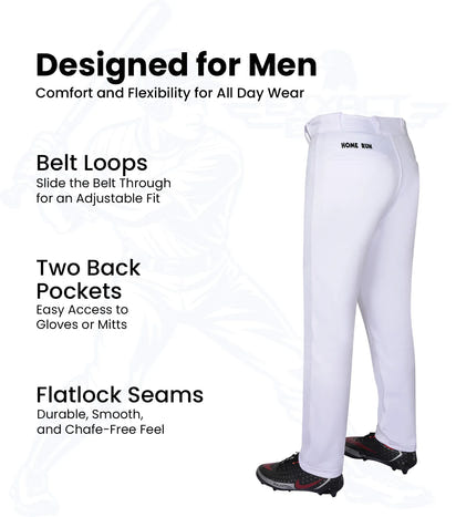Homerun Men's Full Length Baseball Pants Without Piping (White)