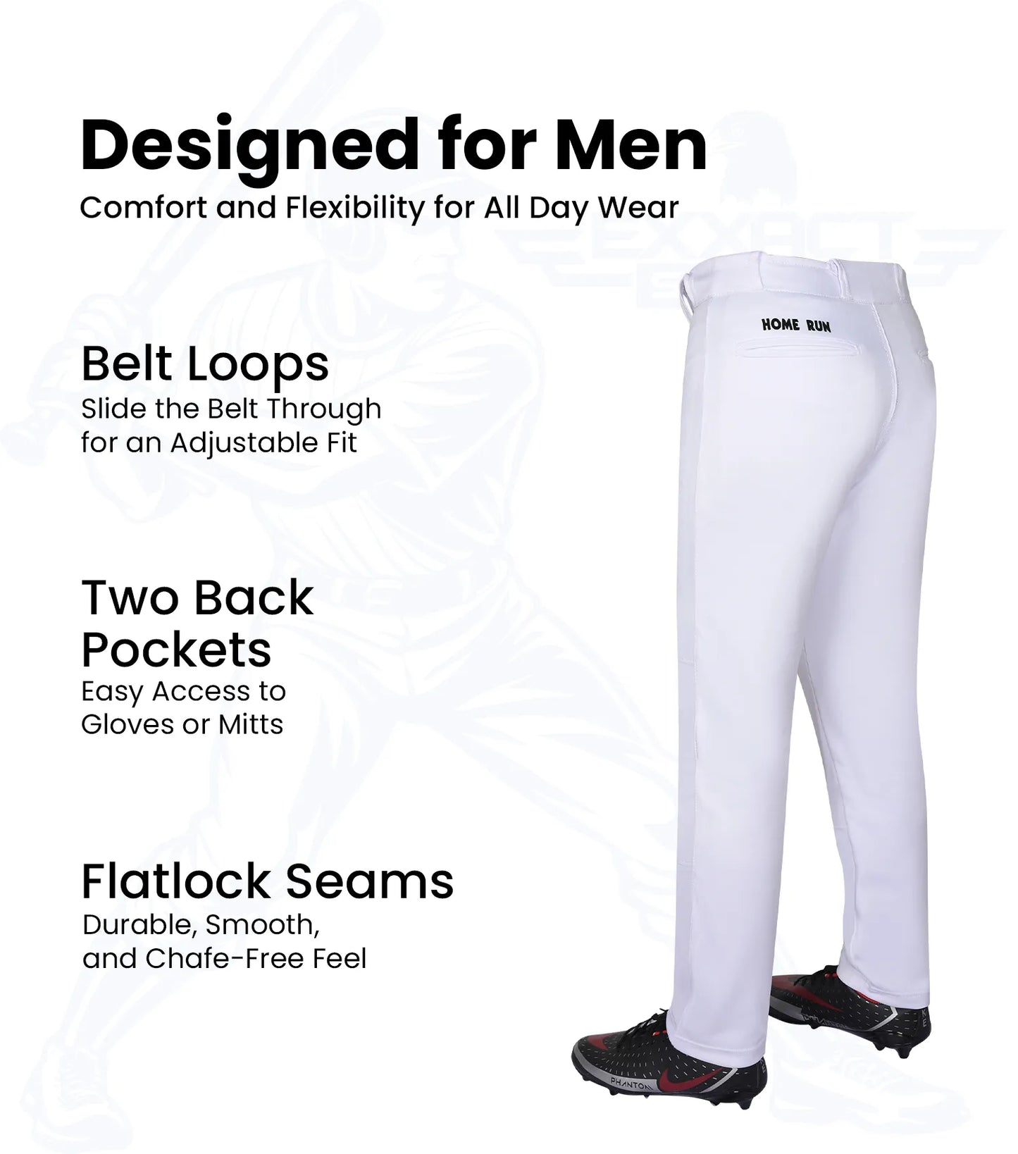 Homerun Men's Full Length Baseball Pants Without Piping (White)