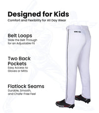 Homerun Boys Full Length Baseball Pants With Piping (White)