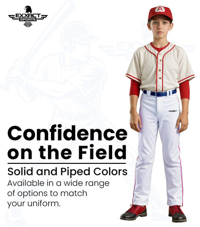 Homerun Boys Full Length Baseball Pants With Piping (White)