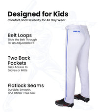 Homerun Boys Full Length Baseball Pants With Piping (White)