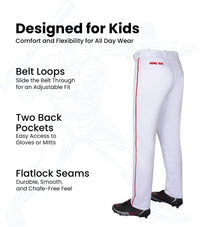 Homerun Boys Full Length Baseball Pants With Piping (White)