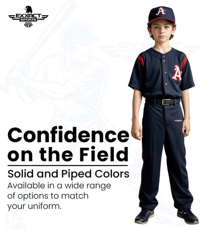 Homerun Boys Full Length Baseball Pants With Piping (Black)
