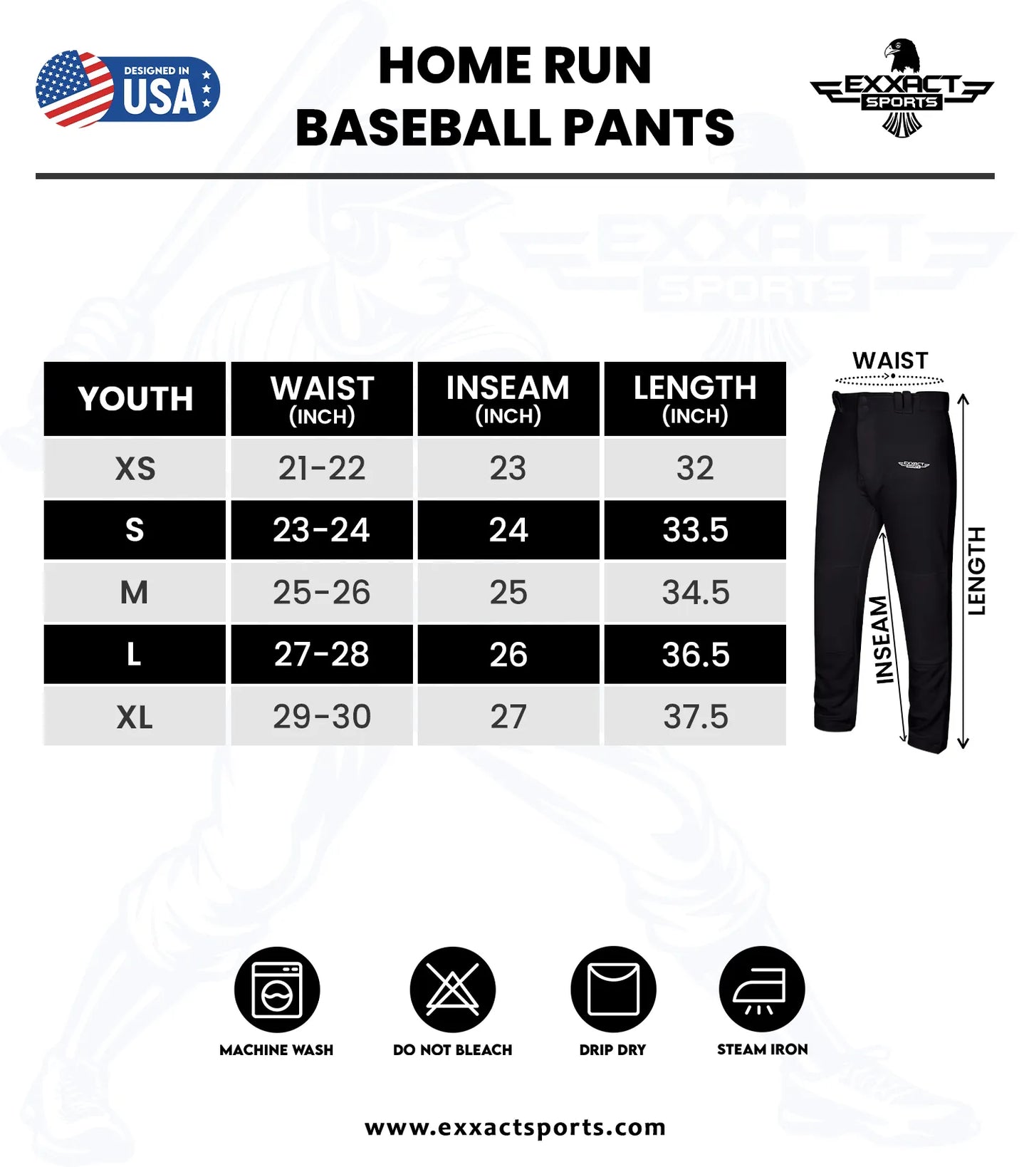 Homerun Boys Full Length Baseball Pants With Piping (Black)