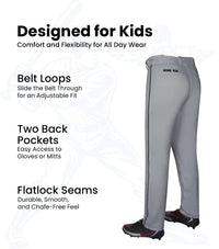 Homerun Boys Full Length Baseball Pants With Piping (Gray)