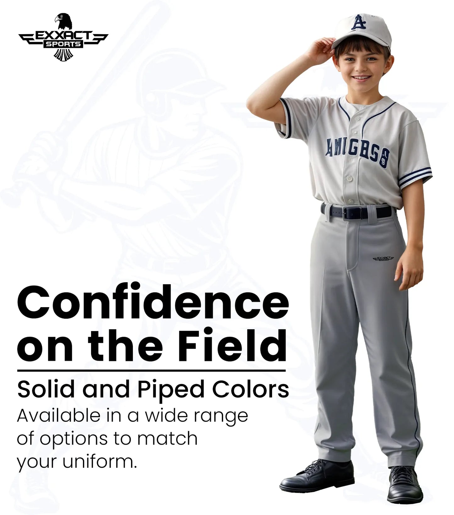 Homerun Boys Full Length Baseball Pants With Piping (Gray)