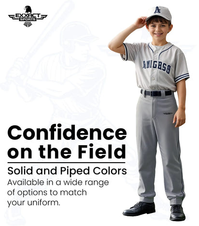 Homerun Boys Full Length Baseball Pants With Piping (Gray)