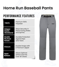 Homerun Boys Full Length Baseball Pants With Piping (Gray)