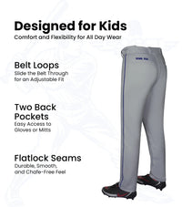 Homerun Boys Full Length Baseball Pants With Piping (Gray)