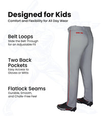 Homerun Boys Full Length Baseball Pants With Piping (Gray)