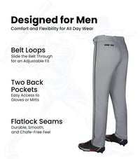 Homerun Men's Full Length Baseball Pants With Piping (Gray)