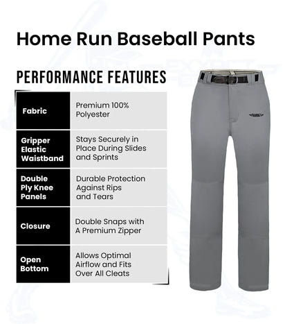 Homerun Men's Full Length Baseball Pants With Piping (Gray)