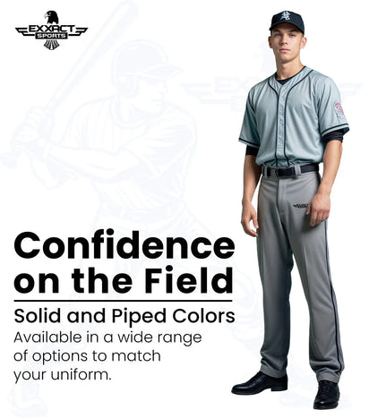 Homerun Men's Full Length Baseball Pants With Piping (Gray)