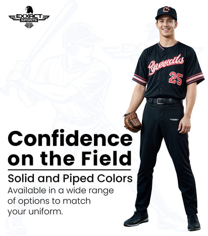 Homerun Men's Full Length Baseball Pants With Piping (Black)