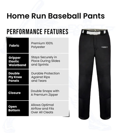 Homerun Men's Full Length Baseball Pants With Piping (Black)