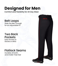 Homerun Men's Full Length Baseball Pants With Piping (Black)