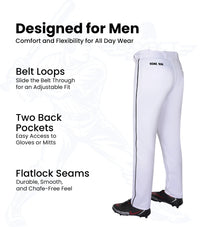 Homerun Men's Full Length Baseball Pants With Piping (White)