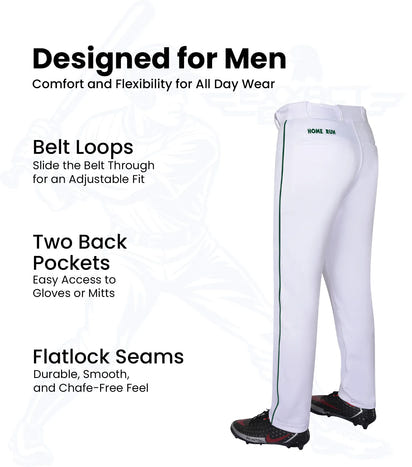Homerun Men's Full Length Baseball Pants With Piping (White)