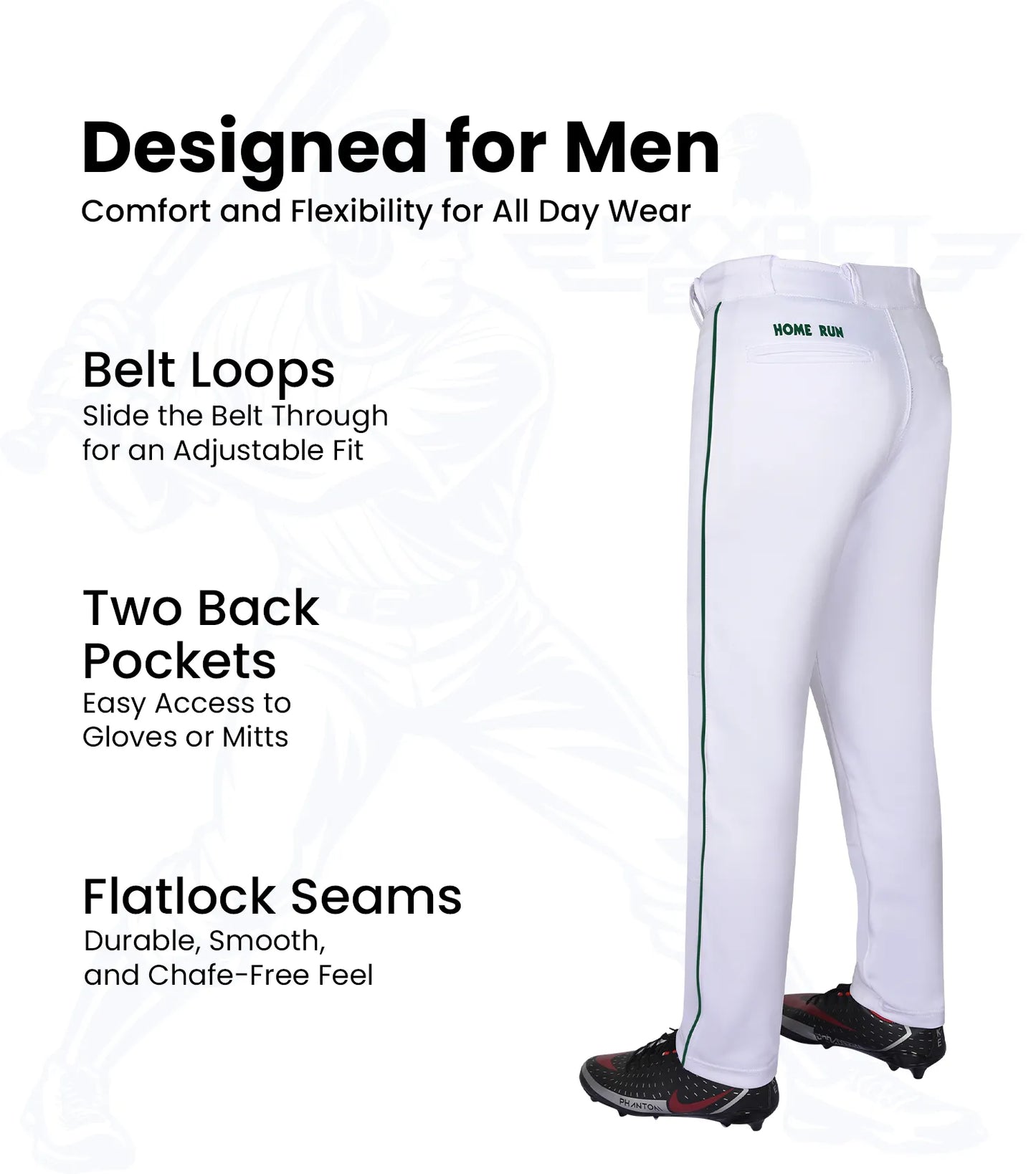Homerun Men's Full Length Baseball Pants With Piping (White)