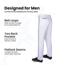 Homerun Men's Full Length Baseball Pants With Piping (White)