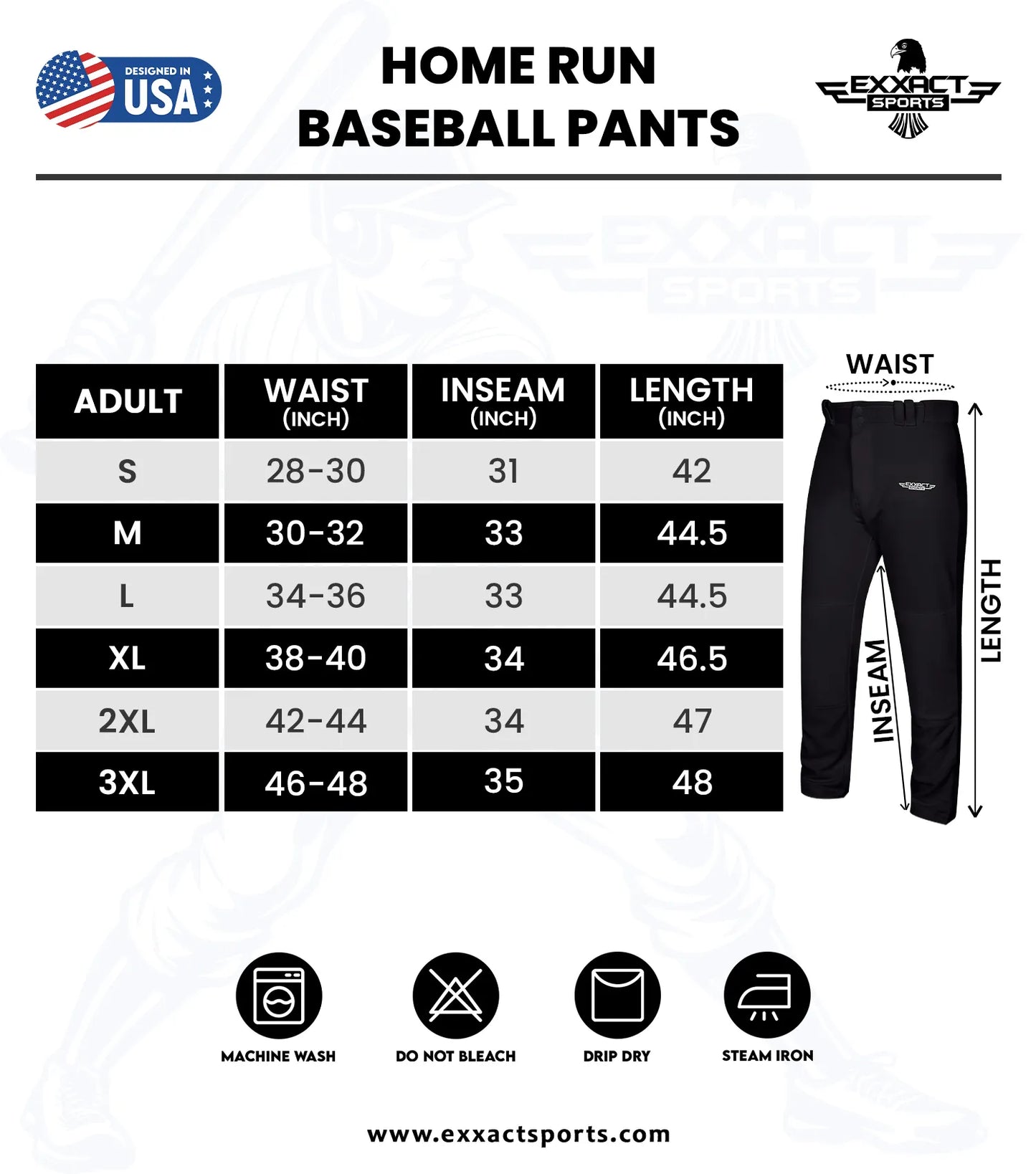 Homerun Men's Full Length Baseball Pants With Piping (White)