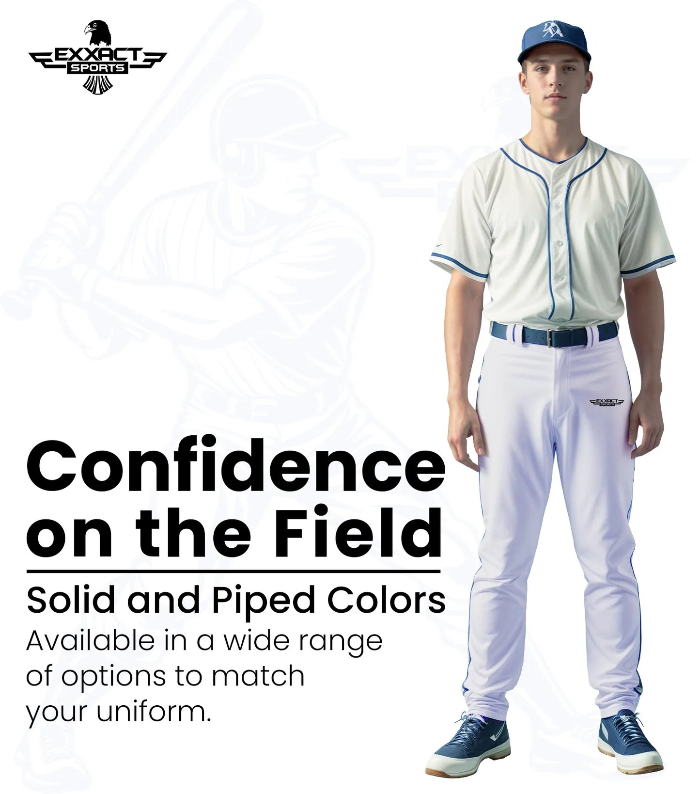 Homerun Men's Full Length Baseball Pants With Piping (White)