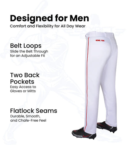 Homerun Men's Full Length Baseball Pants With Piping (White)