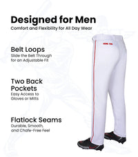 Homerun Men's Full Length Baseball Pants With Piping (White)