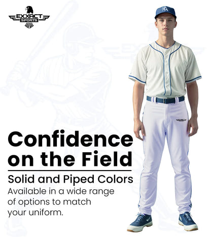 Homerun Men's Full Length Baseball Pants With Piping (White)