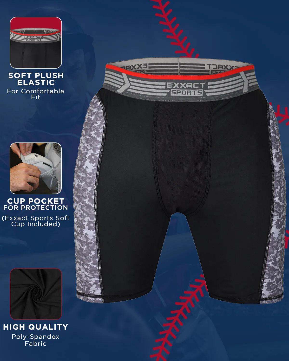 Men's Padded Compression Sliding Shorts with Soft Athletic Cup (Black/Gray)