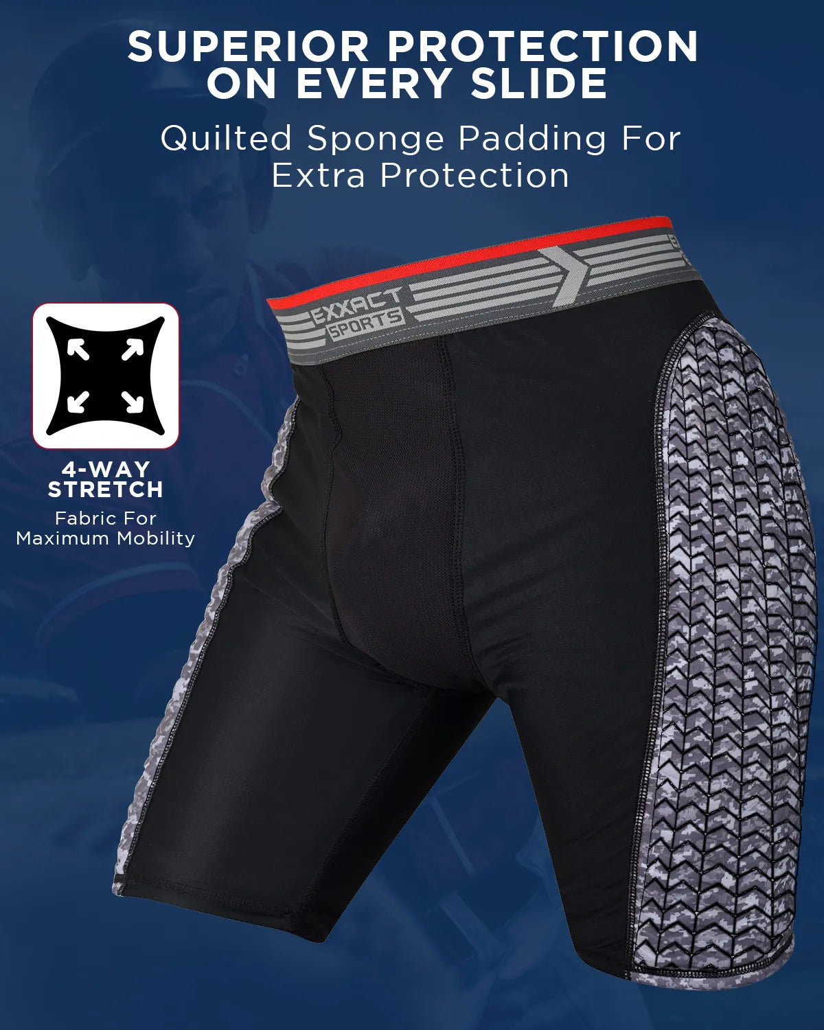 Men's Padded Compression Sliding Shorts with Soft Athletic Cup (Black/Gray)