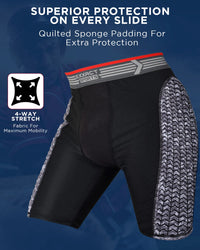 Men's Padded Compression Sliding Shorts with Soft Athletic Cup (Black/Gray)