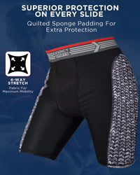 Men's Padded Compression Sliding Shorts with Soft Athletic Cup (Black/Gray)