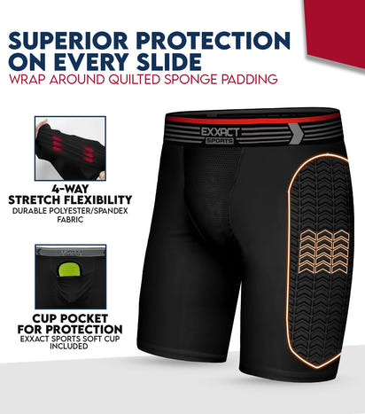 Men's Padded Compression Sliding Shorts with Soft Athletic Cup (Black)
