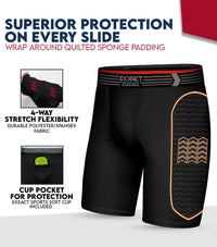 Men's Padded Compression Sliding Shorts with Soft Athletic Cup (Black)