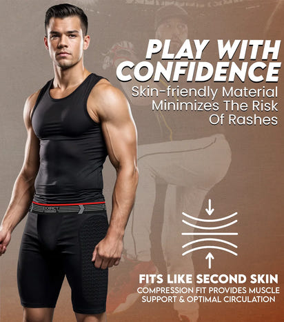 Men's Padded Compression Sliding Shorts with Soft Athletic Cup (Black)